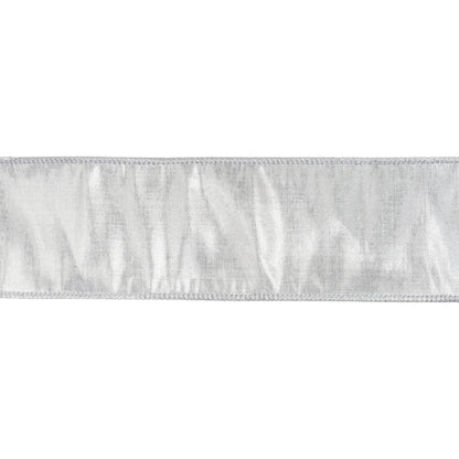 2 1/2" Wired Metallic Dupioni Ribbon | Bright Silver | 10 Yard Roll - Bria Blair Creative