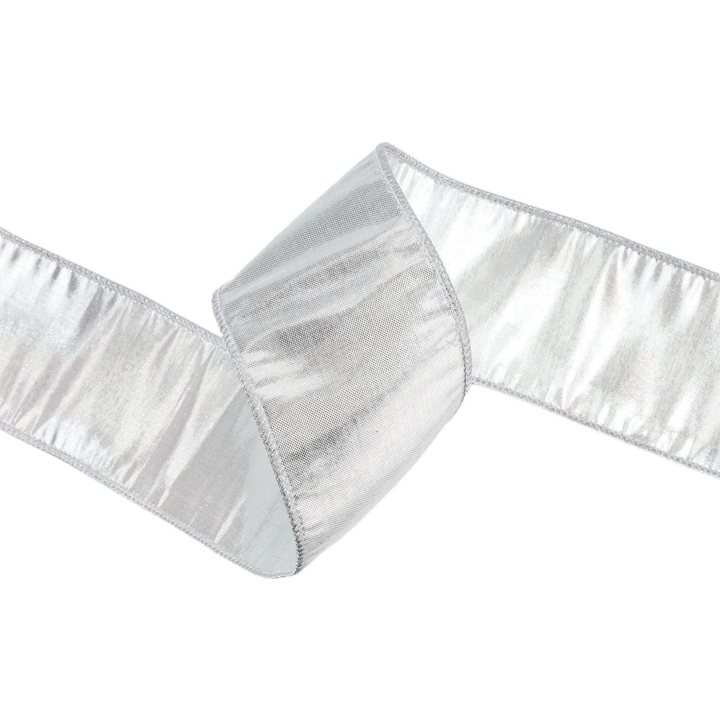 2 1/2" Wired Metallic Dupioni Ribbon | Bright Silver | 10 Yard Roll - Bria Blair Creative