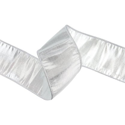 2 1/2" Wired Metallic Dupioni Ribbon | Bright Silver | 10 Yard Roll - Bria Blair Creative