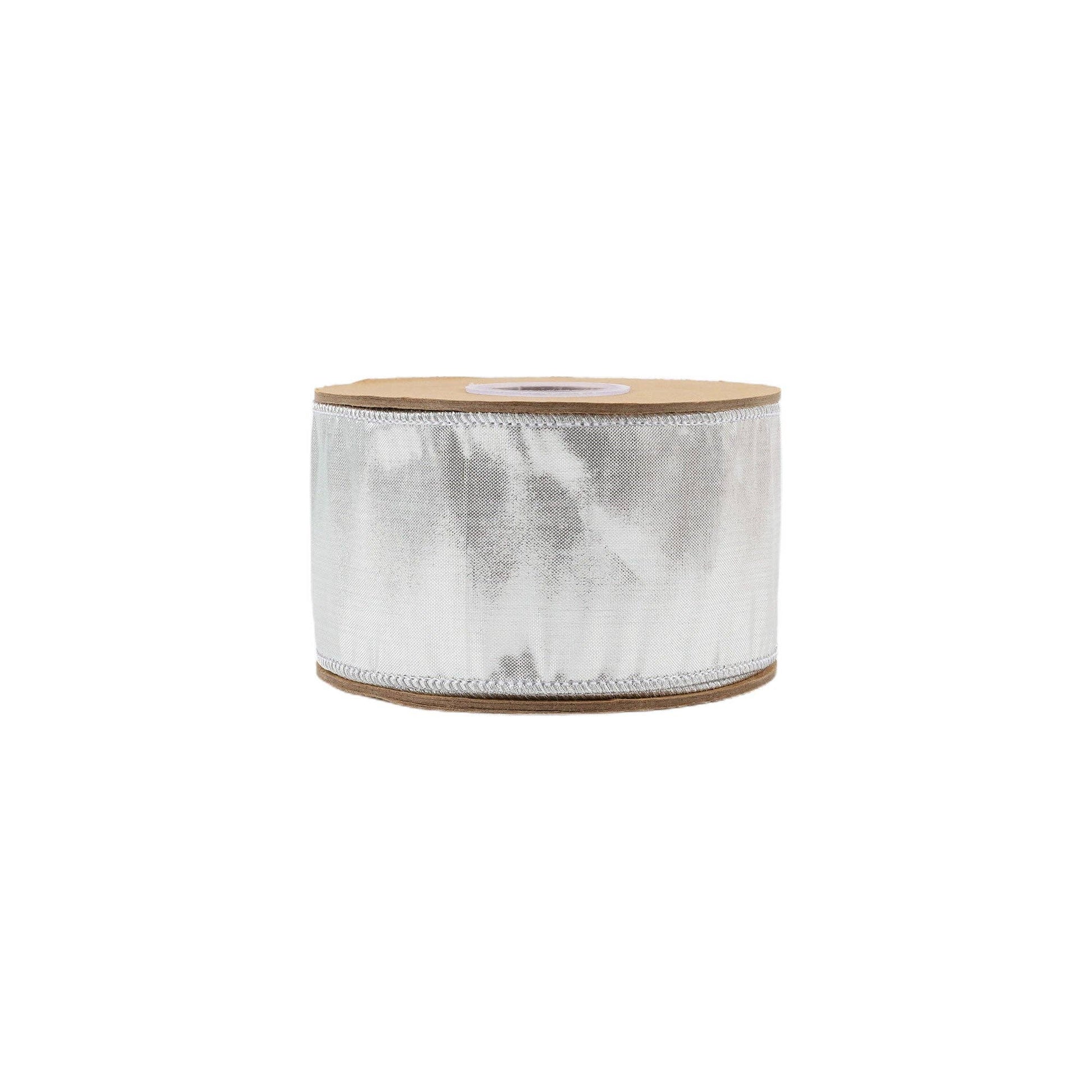 2 1/2" Wired Metallic Dupioni Ribbon | Bright Silver | 10 Yard Roll - Bria Blair Creative