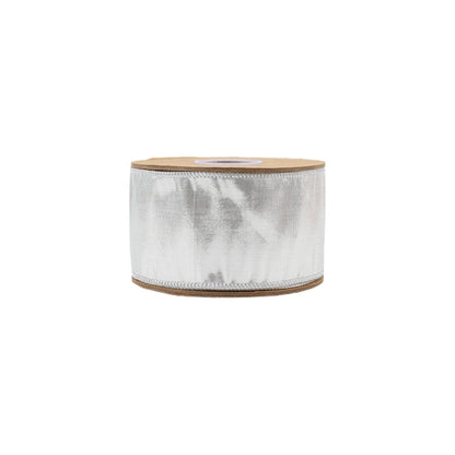 2 1/2" Wired Metallic Dupioni Ribbon | Bright Silver | 10 Yard Roll - Bria Blair Creative