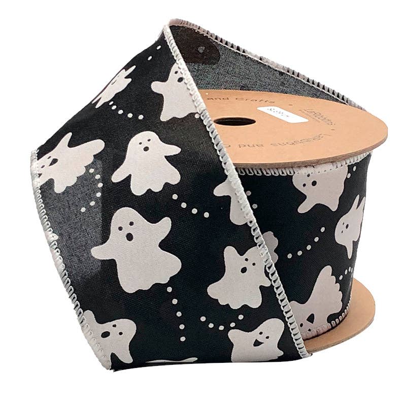 2 1/2" Wired Ribbon | "Ghosts" Black/White | 10 Yard Roll - Bria Blair Creative