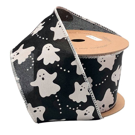 2 1/2" Wired Ribbon | "Ghosts" Black/White | 10 Yard Roll - Bria Blair Creative