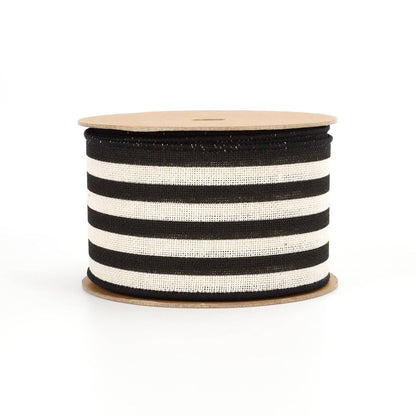 2 1/2" Wired Ribbon | "Striped" Black/White | 10 Yard Roll - Bria Blair Creative