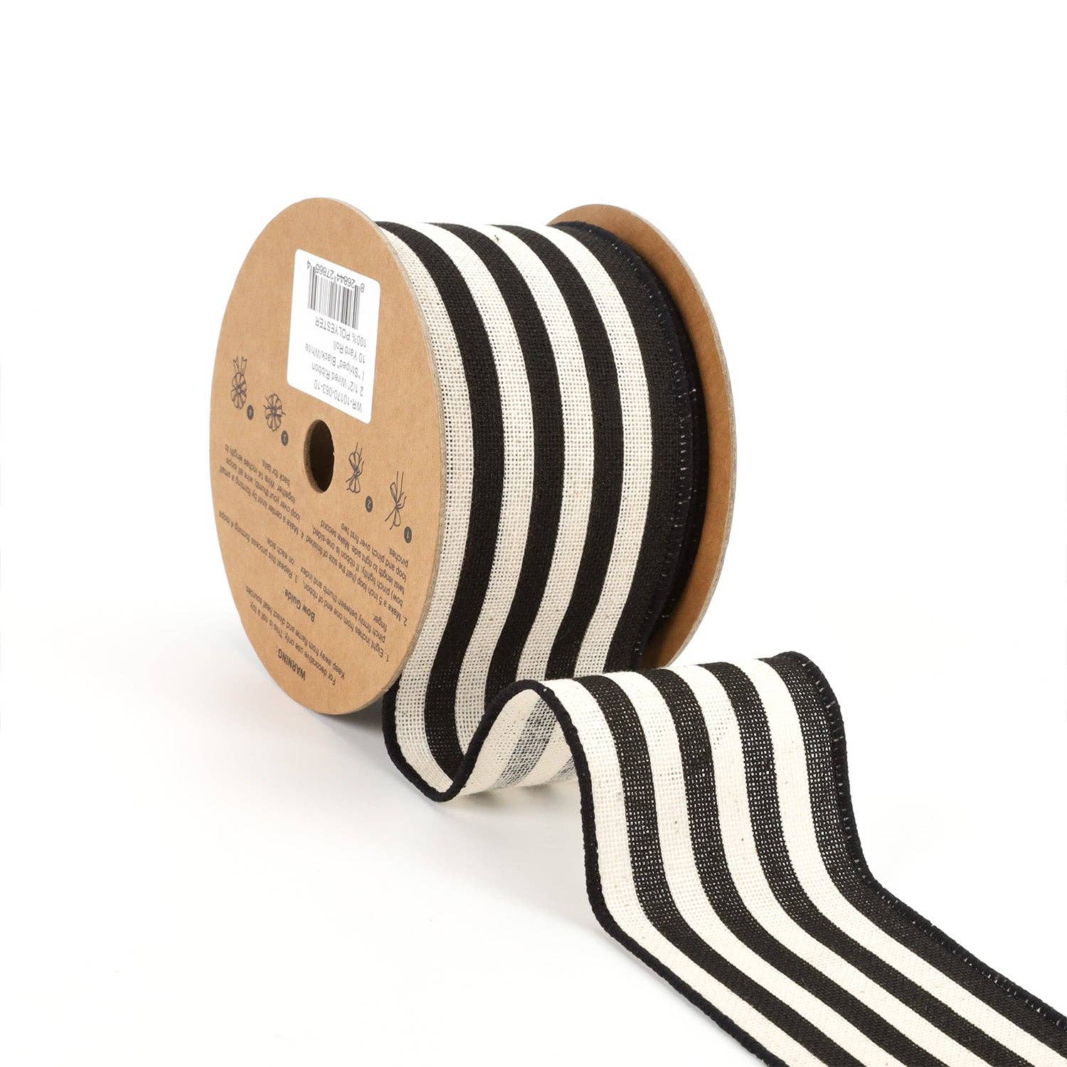 2 1/2" Wired Ribbon | "Striped" Black/White | 10 Yard Roll - Bria Blair Creative