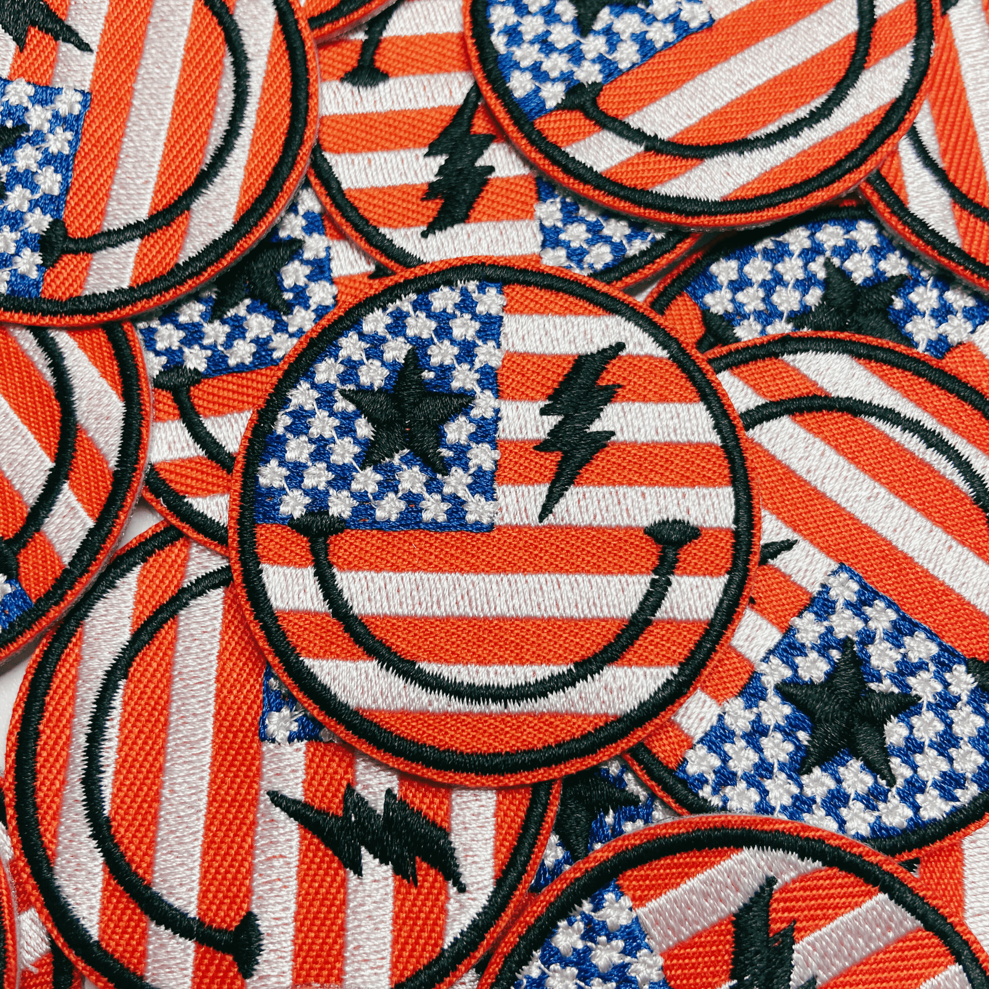 2" Flag Smiley Face - USA - Embroidered Hat Patch: QTY 1 - Bria Blair Creative