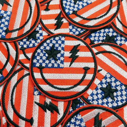 2" Flag Smiley Face - USA - Embroidered Hat Patch: QTY 1 - Bria Blair Creative