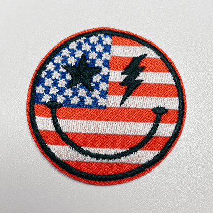 2" Flag Smiley Face - USA - Embroidered Hat Patch: QTY 1 - Bria Blair Creative