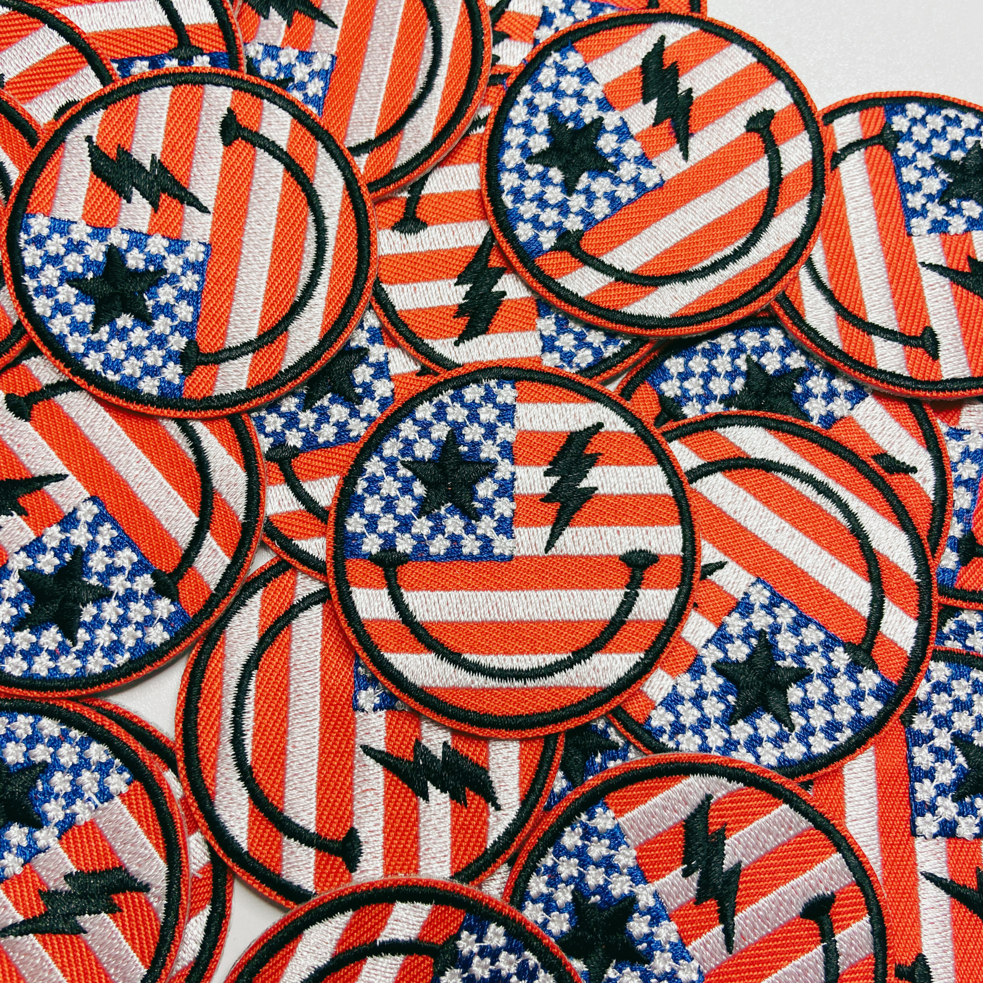 2" Flag Smiley Face - USA - Embroidered Hat Patch: QTY 1 - Bria Blair Creative