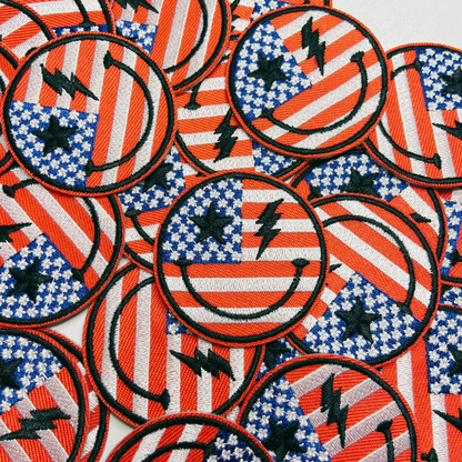 2" Flag Smiley Face - USA - Embroidered Hat Patch: QTY 1 - Bria Blair Creative