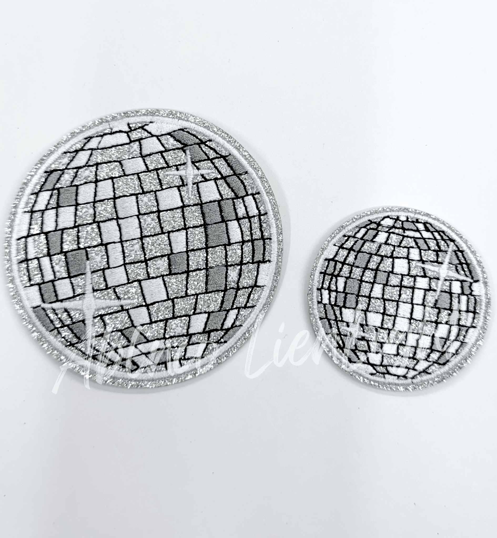 2” Silver glitter disco ball embroidery patch iron on - Bria Blair Creative