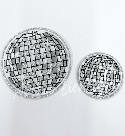 2” Silver glitter disco ball embroidery patch iron on - Bria Blair Creative