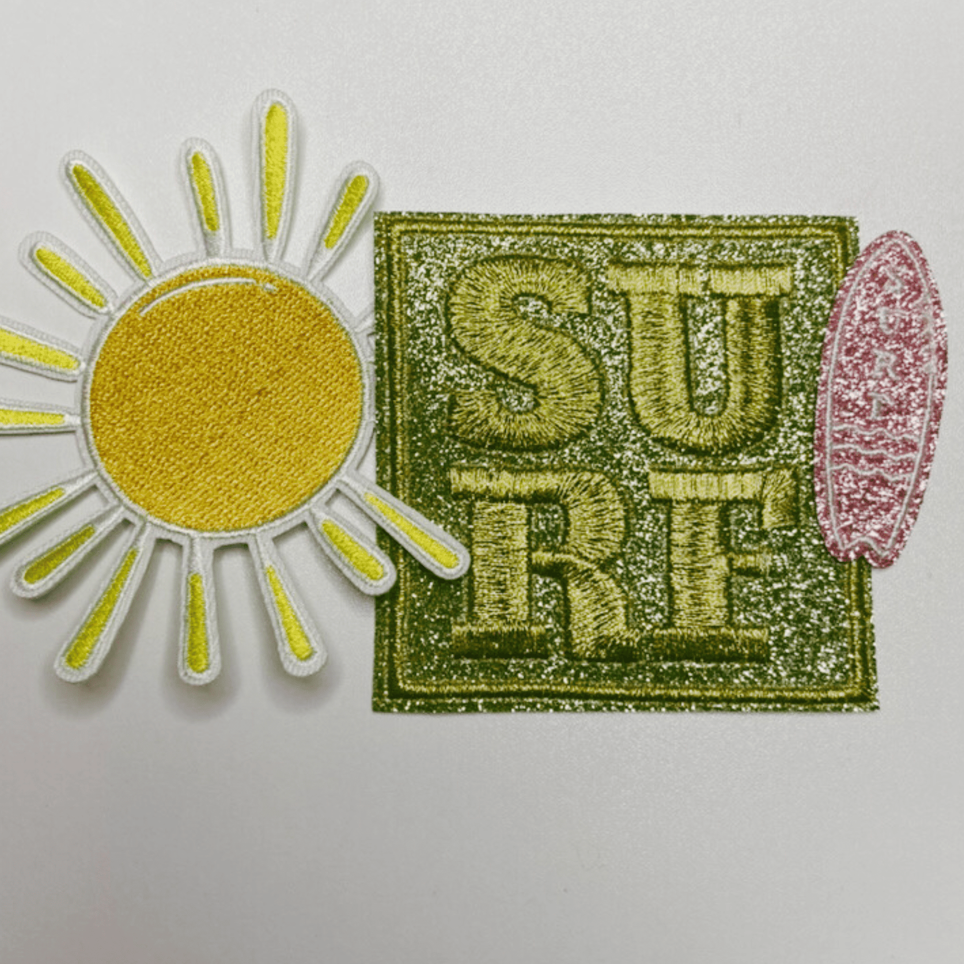 2" Small Glitter SURF board - Embroidered Hat Patch: Embroidered Patch - Bria Blair Creative