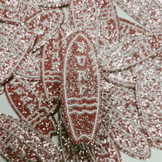2" Small Glitter SURF board - Embroidered Hat Patch: Embroidered Patch - Bria Blair Creative