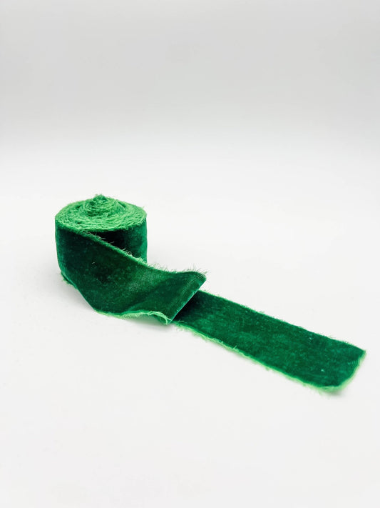 2" Velvet Ribbon - Raw Edge - 29 Colors: Green - Bria Blair Creative