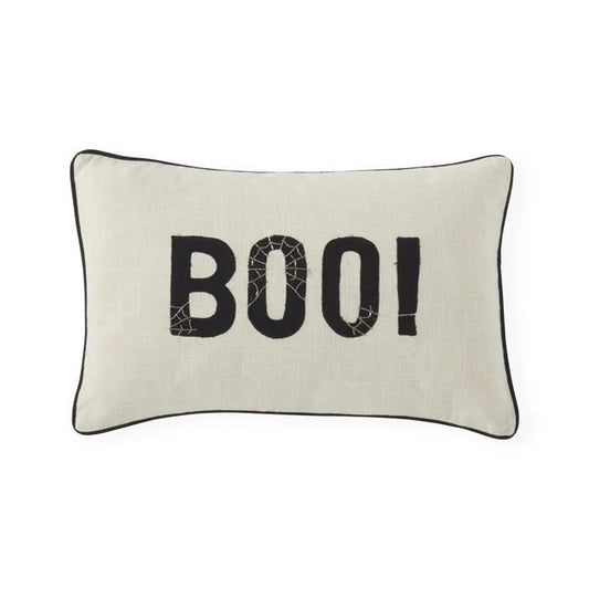 20 Inch Cream BOO Embroidered Lumbar Pillow - Bria Blair Creative