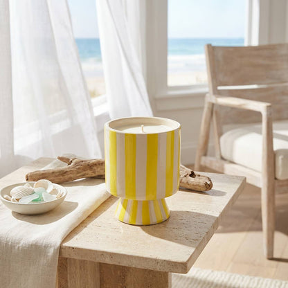 13 oz Yellow Striped Pedestal Candle – Day at the Beach