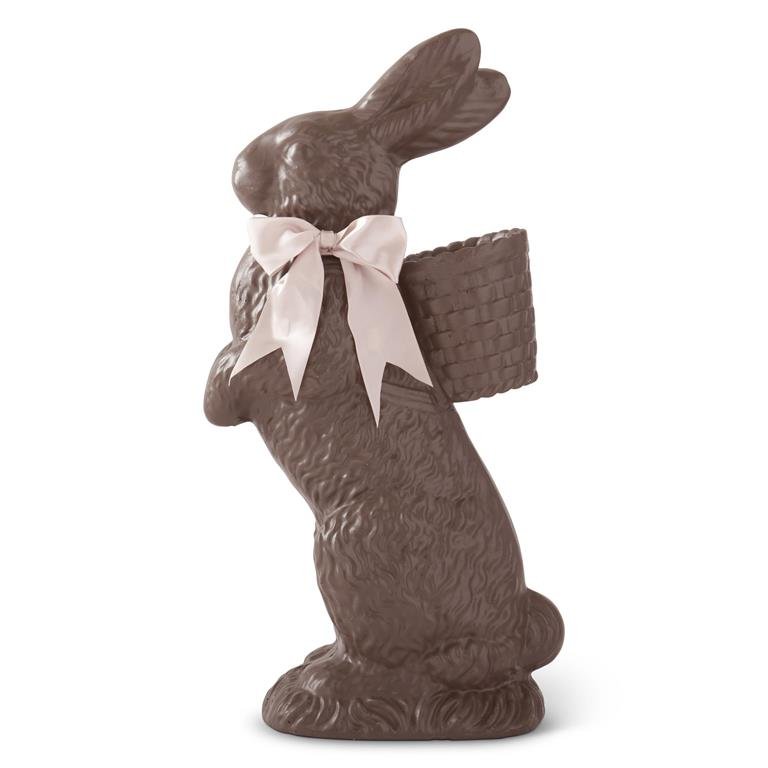 21 Inch Resin Chocolate Bunny w/Pink Satin Bow - Bria Blair Creative