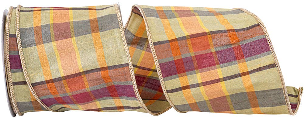 Plaid Barry Tierra Dupioni Wired Edge, Tan, 4 In, 10 Yards