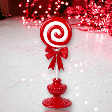 22in Peppermint Swirl Lollipop on Red Base - Bria Blair Creative