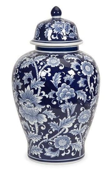 23" Vintage Chinoiserie Blue and White Ginger Jar - Bria Blair Creative