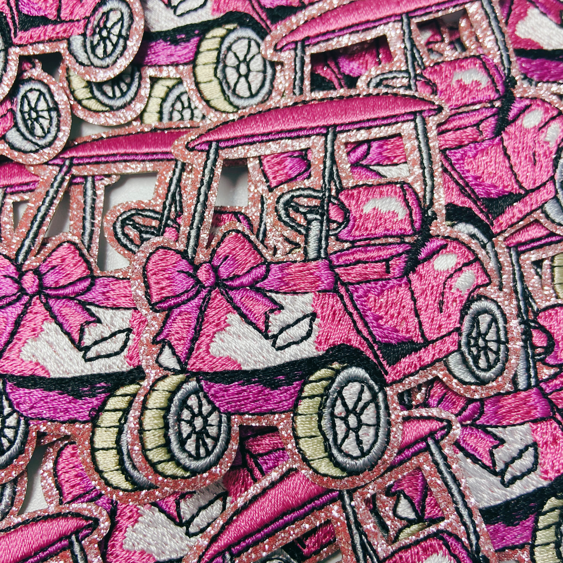 2.5” Golf Cart - Pink glittery - Embroidered Hat Patch: 4" Embroidered Patch - Bria Blair Creative