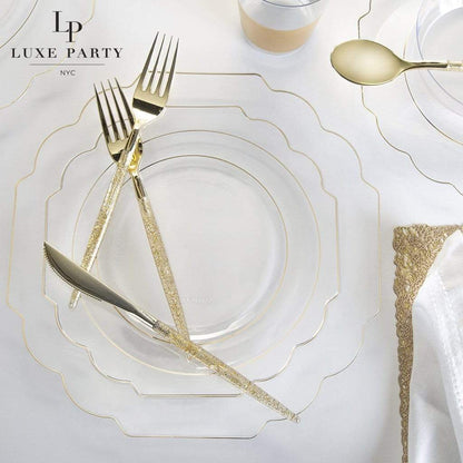 Scalloped Clear • Gold Plastic Plates | 10 Pack: 10 Plastic Plates / 8" Appetizer Plates