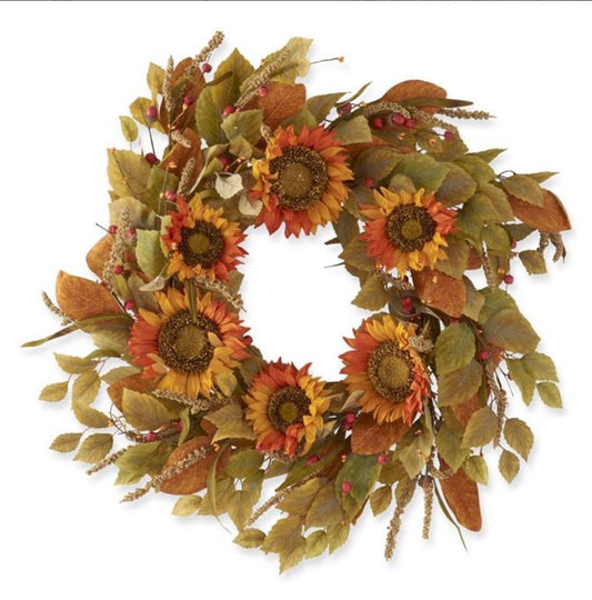 27 Inch Orange Sunflower Wreath w/Mini Pumpkins - Bria Blair Creative