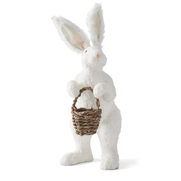 27 Inch White Standing Sisal Rabbit Holding Bask - Bria Blair Creative
