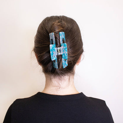 Medium Square Marble Hair Claw Clip: Turquoise