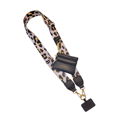 Clip & Go Crossbody Strap with Pouch - Leopard Collection: Navy/Brown