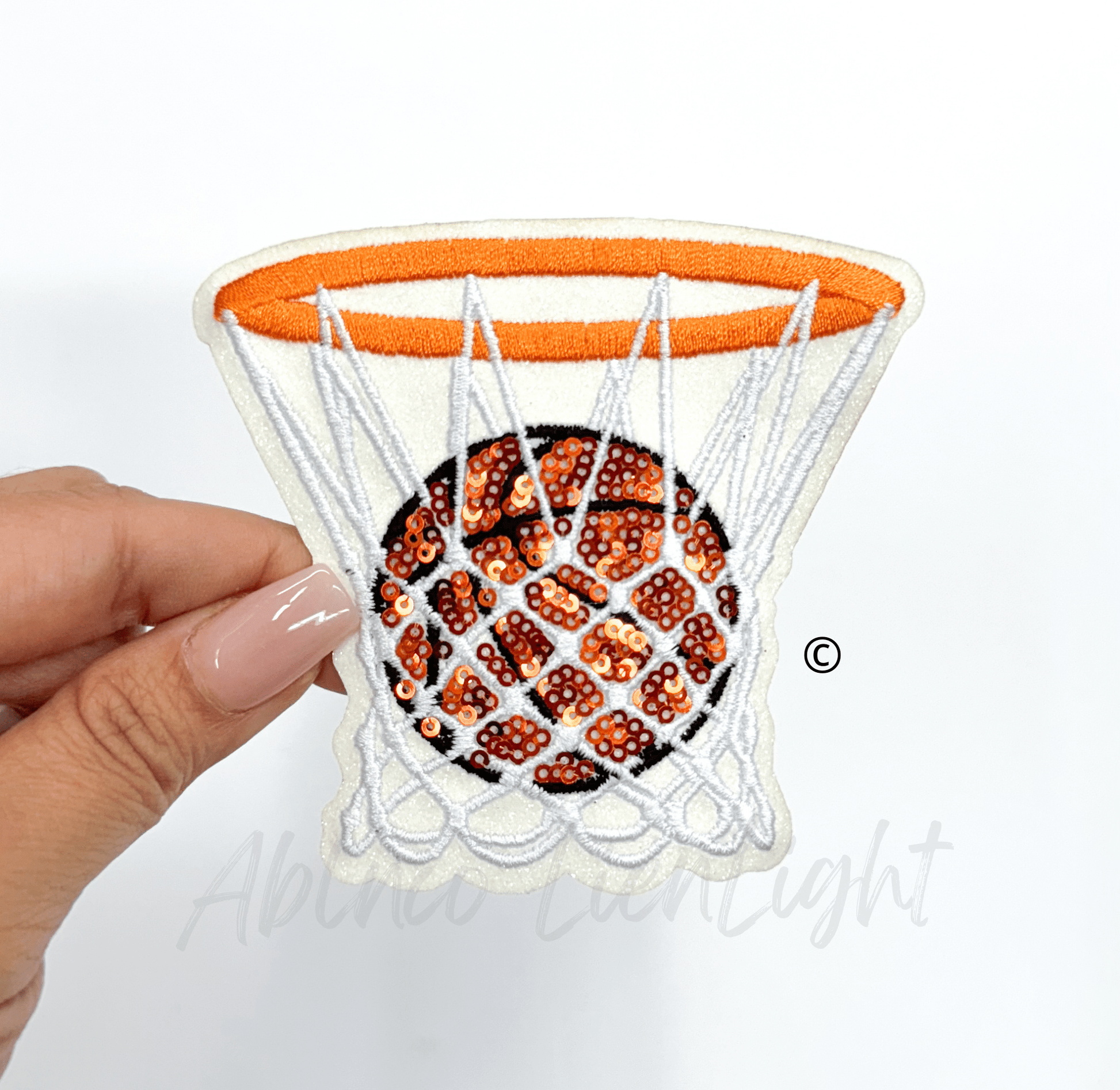 3” basketball hoop game day sequins embroidery patch iron on - Bria Blair Creative