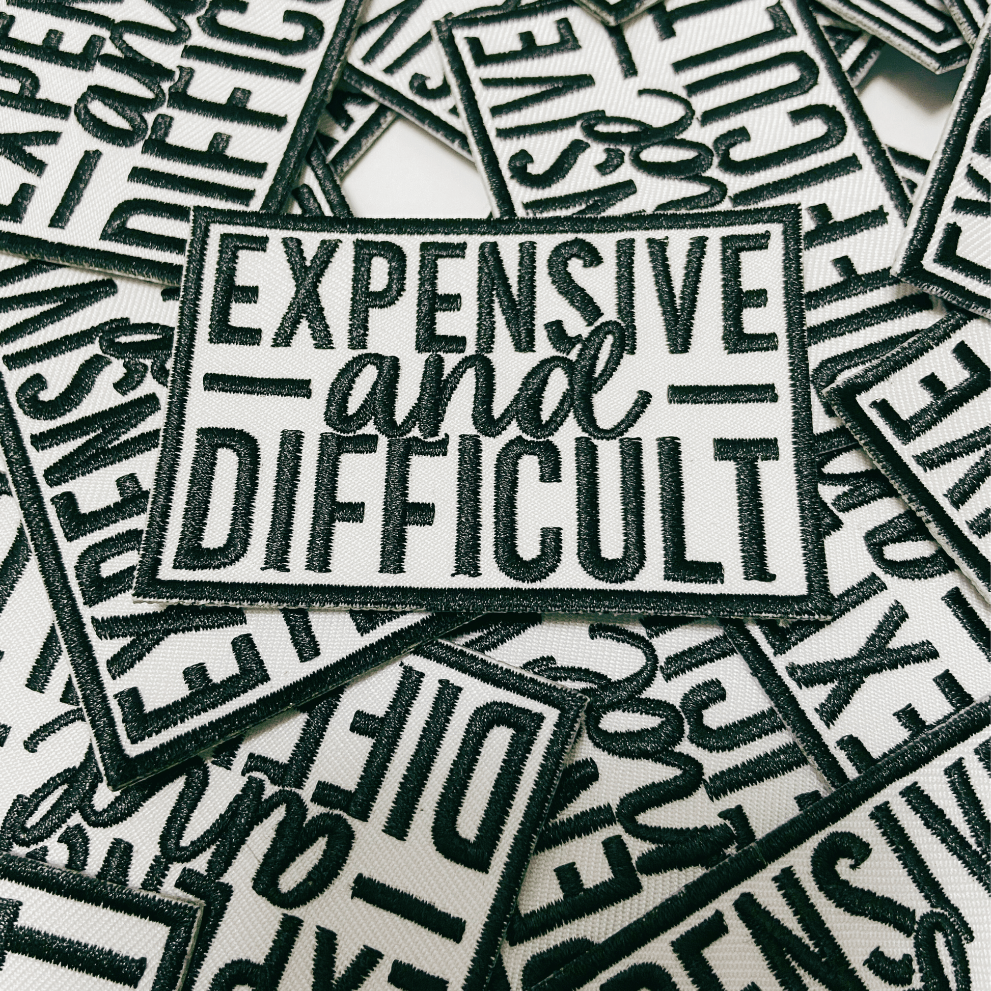 3" Expensive & Difficult in Black - Embroidered Hat Patch: BLACK - Bria Blair Creative