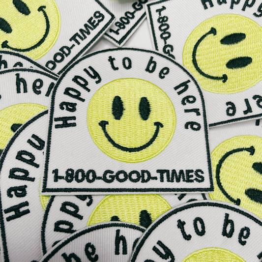 3" Happy to be here smiley face - Embroidered Hat Patch: QTY 1 - Bria Blair Creative