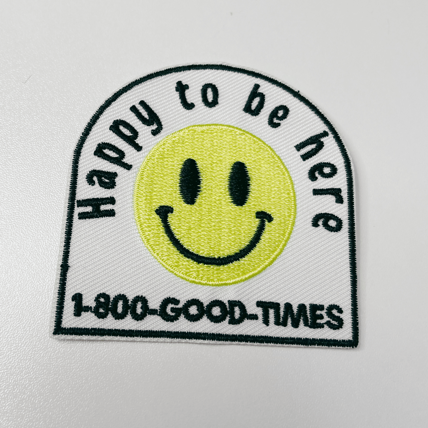 3" Happy to be here smiley face - Embroidered Hat Patch: QTY 1 - Bria Blair Creative