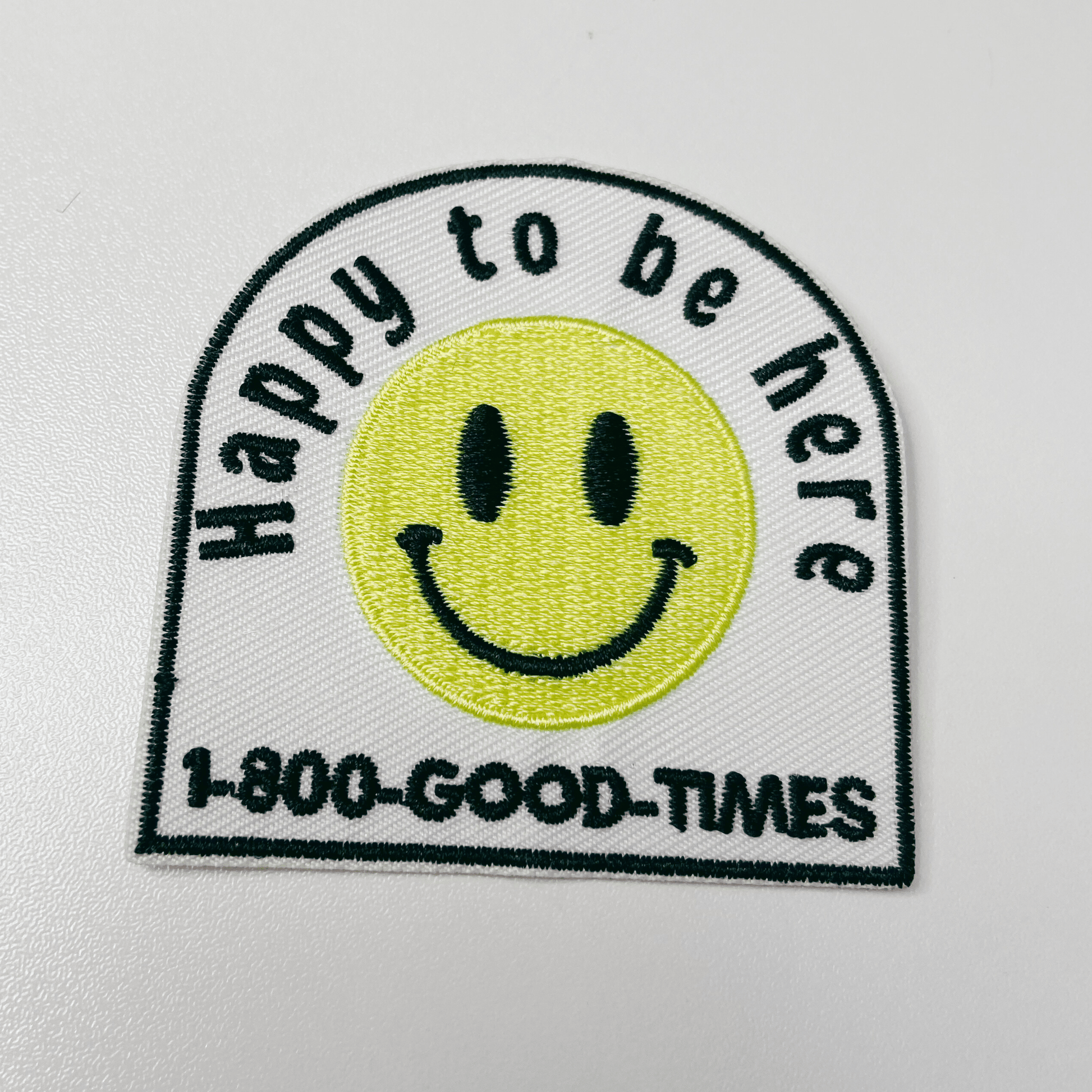 3" Happy to be here smiley face - Embroidered Hat Patch: QTY 1 - Bria Blair Creative