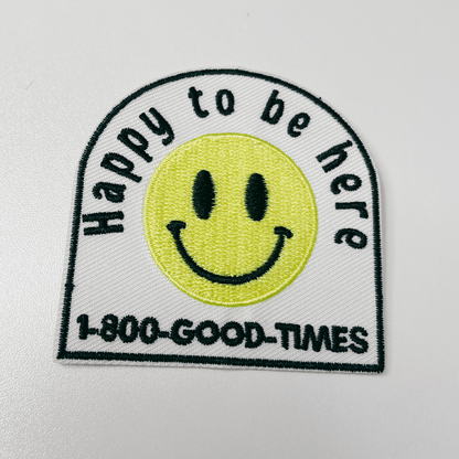 3" Happy to be here smiley face - Embroidered Hat Patch: QTY 1 - Bria Blair Creative