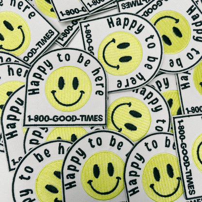 3" Happy to be here smiley face - Embroidered Hat Patch: QTY 1 - Bria Blair Creative