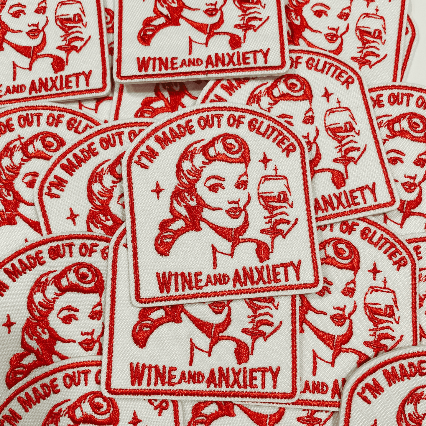 3" I'm Made Out Of Glitter Wine and Anxiety - Embroidered Hat Patch: Embroidered Patch - Bria Blair Creative