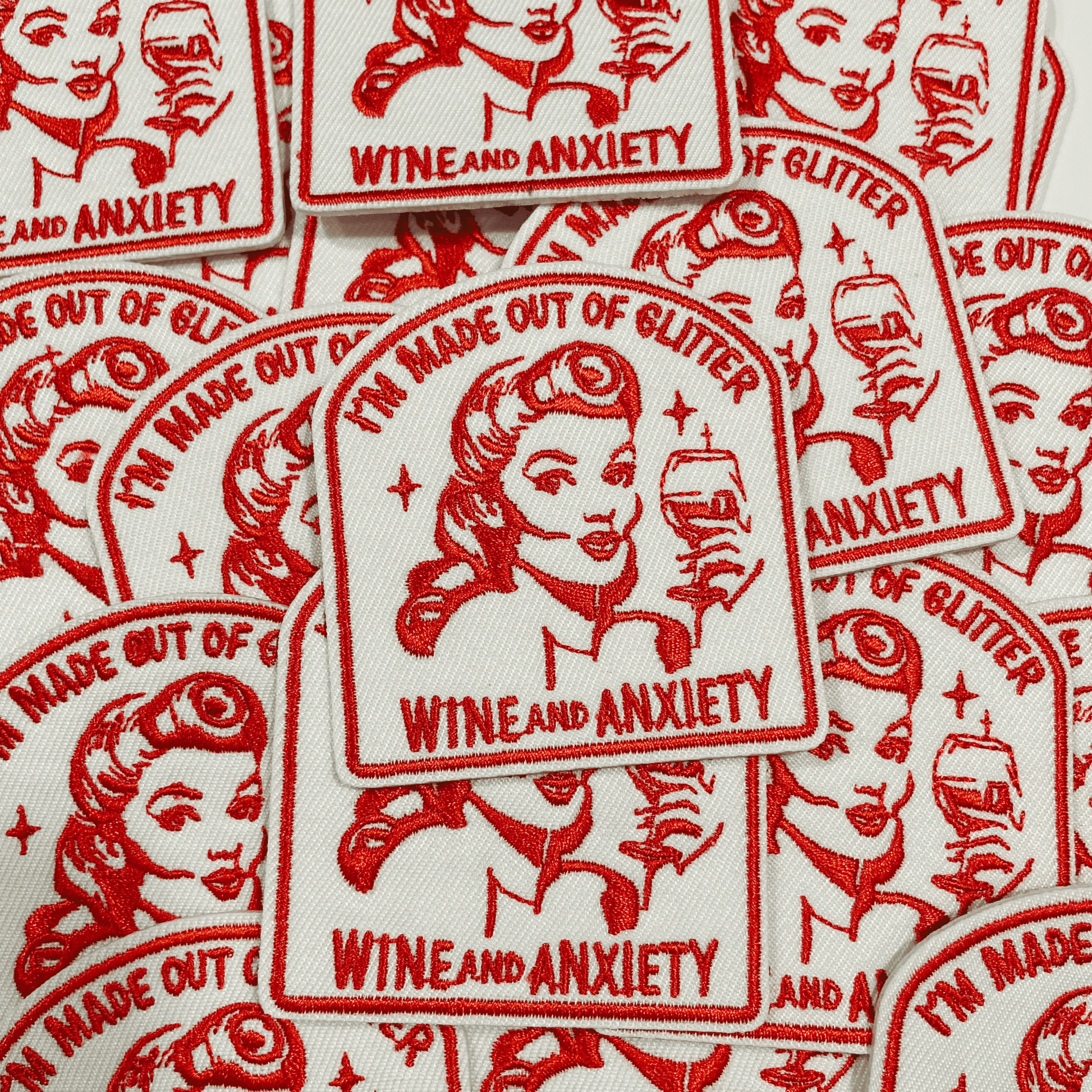 3" I'm Made Out Of Glitter Wine and Anxiety - Embroidered Hat Patch: Embroidered Patch - Bria Blair Creative