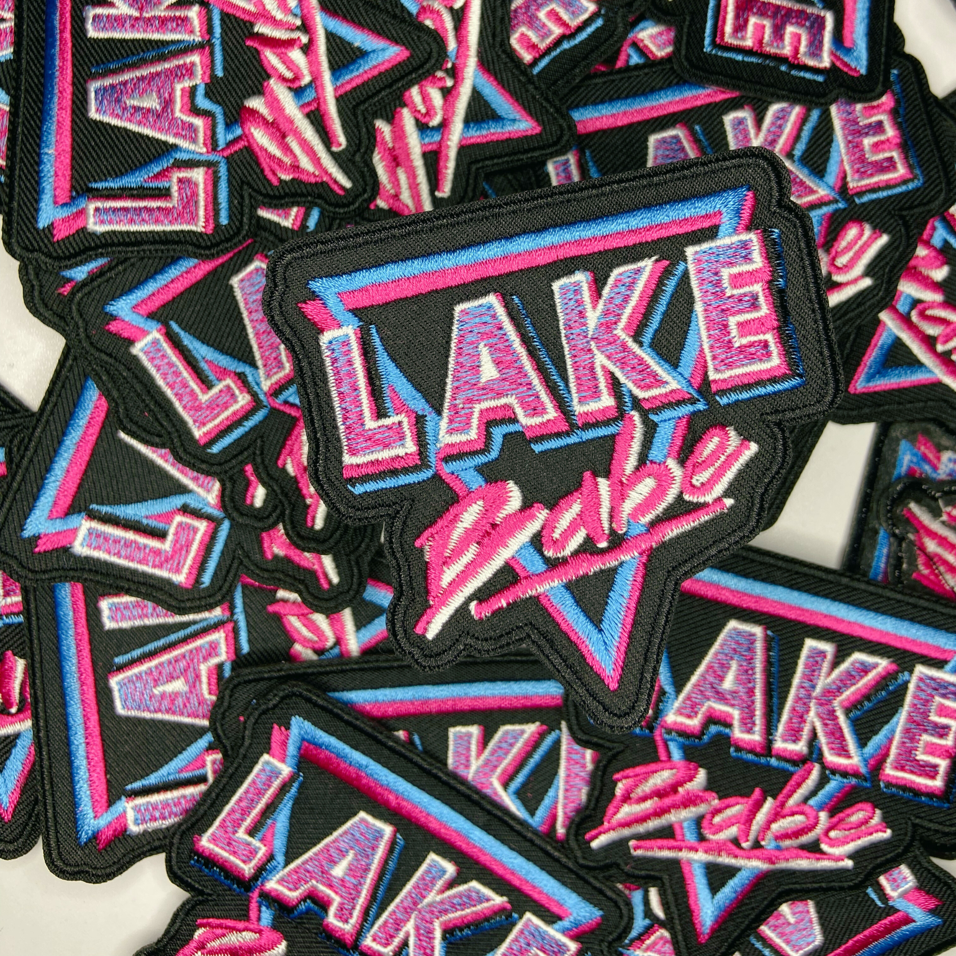 3" Lake Babe in Pink, Black and Blue - Embroidered Hat Patch: Embroidered Patch - Bria Blair Creative
