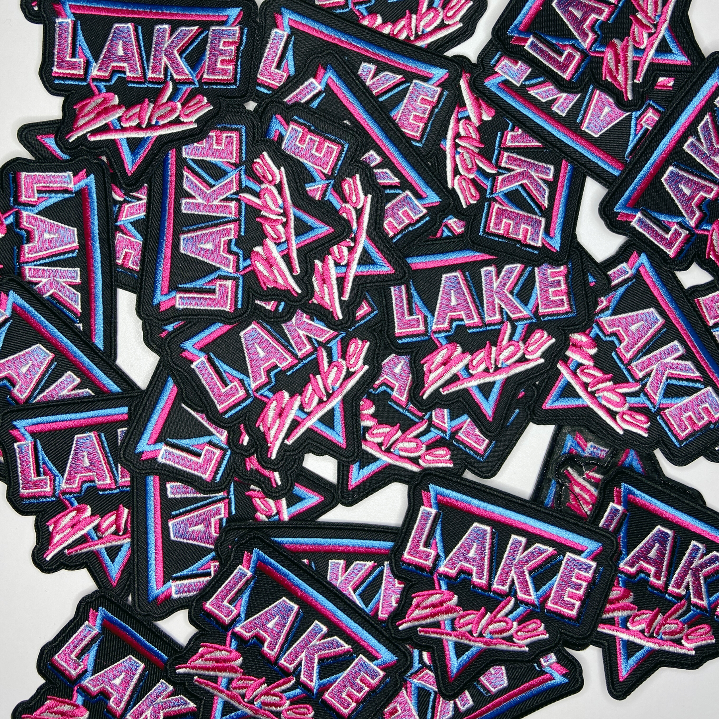 3" Lake Babe in Pink, Black and Blue - Embroidered Hat Patch: Embroidered Patch - Bria Blair Creative