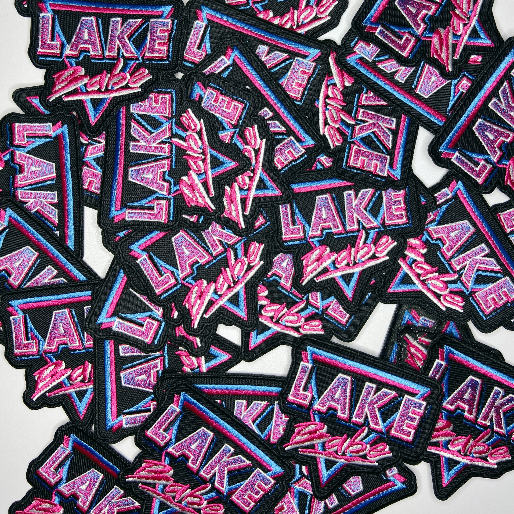 3" Lake Babe in Pink, Black and Blue - Embroidered Hat Patch: Embroidered Patch - Bria Blair Creative