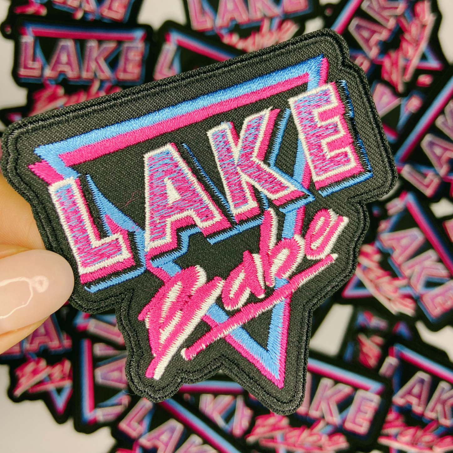 3" Lake Babe in Pink, Black and Blue - Embroidered Hat Patch: Embroidered Patch - Bria Blair Creative
