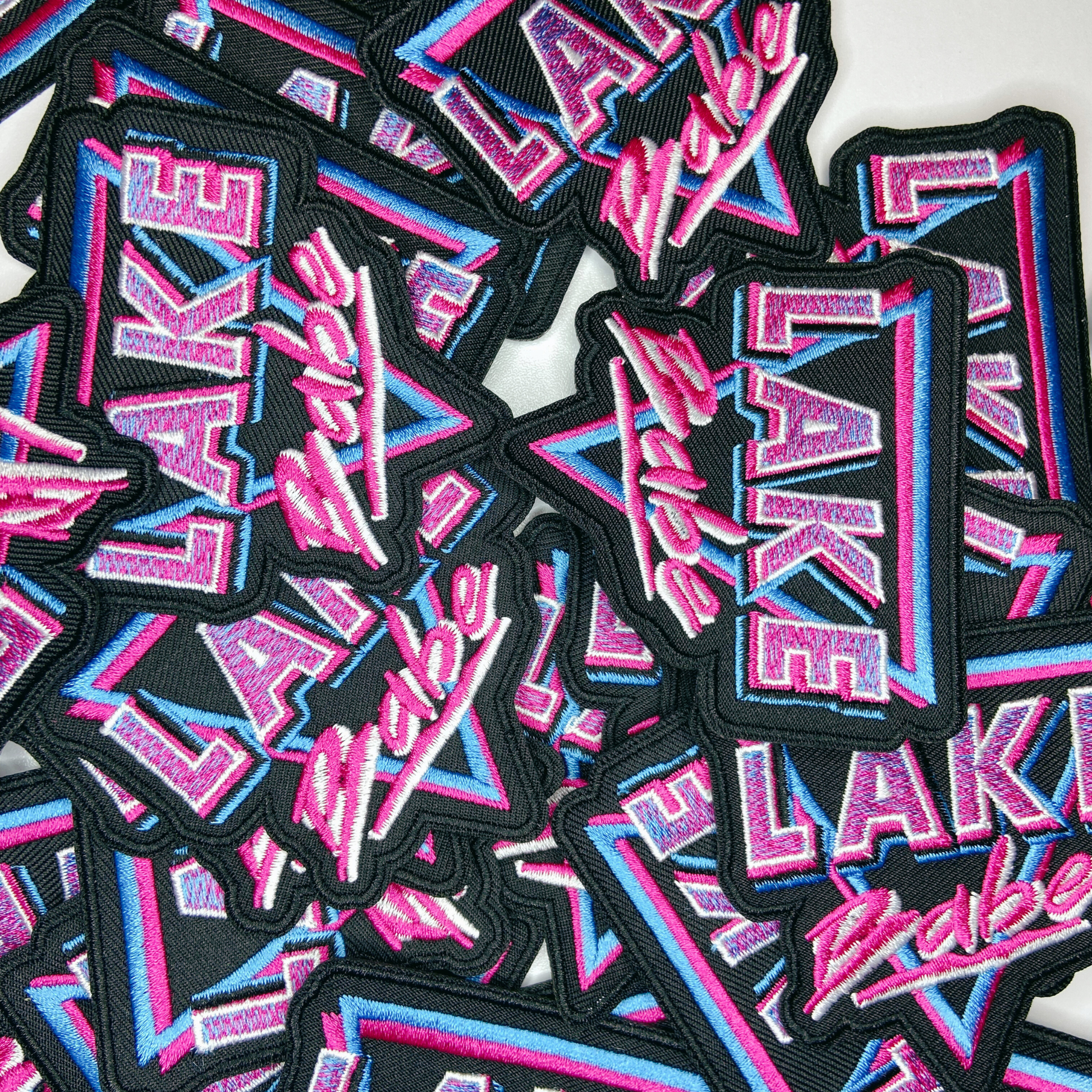 3" Lake Babe in Pink, Black and Blue - Embroidered Hat Patch: Embroidered Patch - Bria Blair Creative