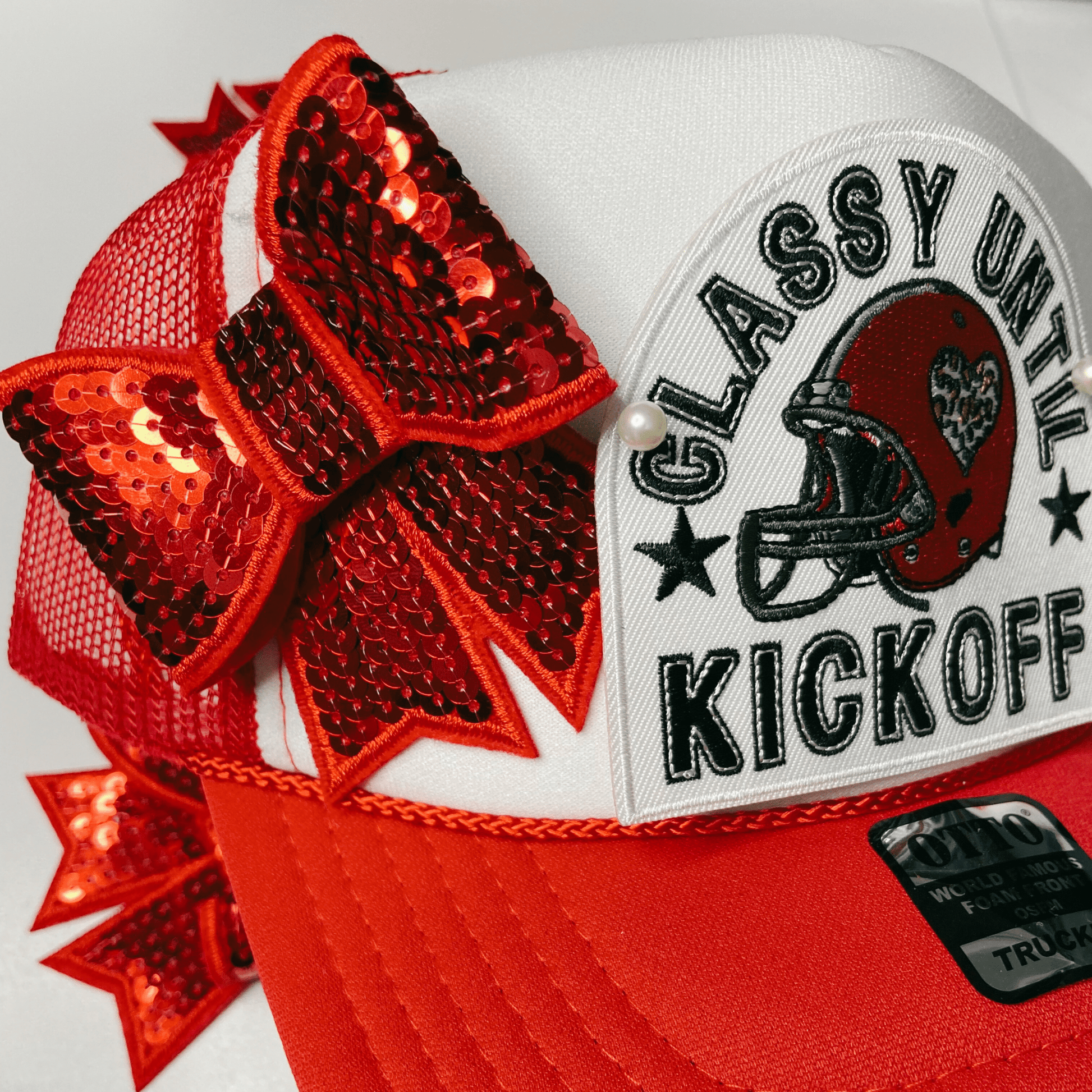 3" SEQUIN 3D Bow In RED - SEQUIN Hat Patch: Embroidered Patch - Bria Blair Creative