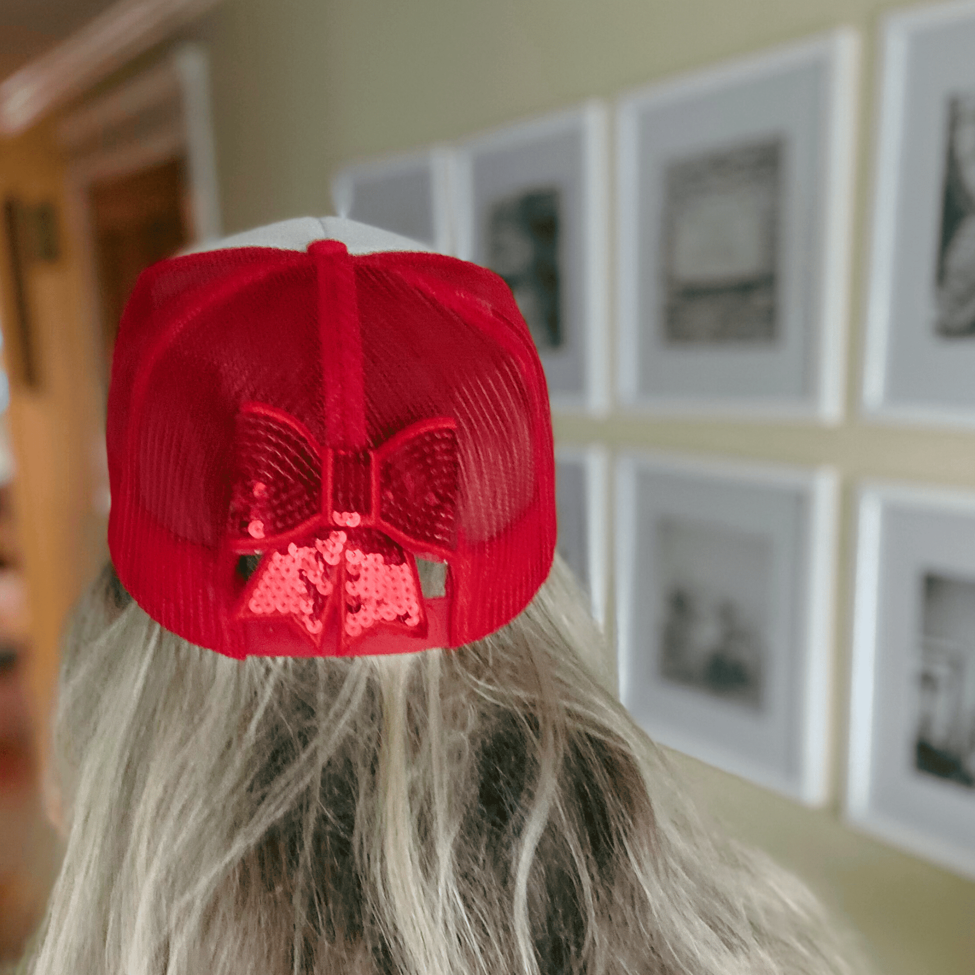3" SEQUIN 3D Bow In RED - SEQUIN Hat Patch: Embroidered Patch - Bria Blair Creative