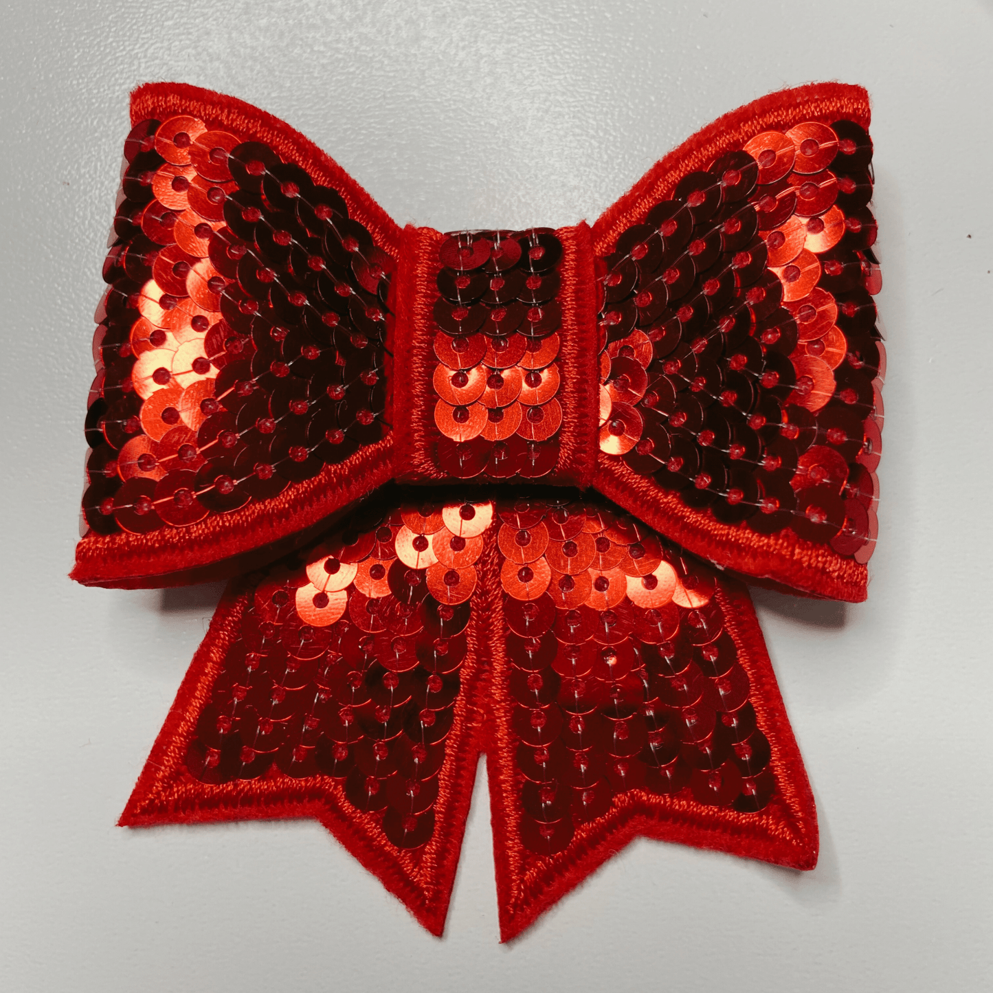 3" SEQUIN 3D Bow In RED - SEQUIN Hat Patch: Embroidered Patch - Bria Blair Creative