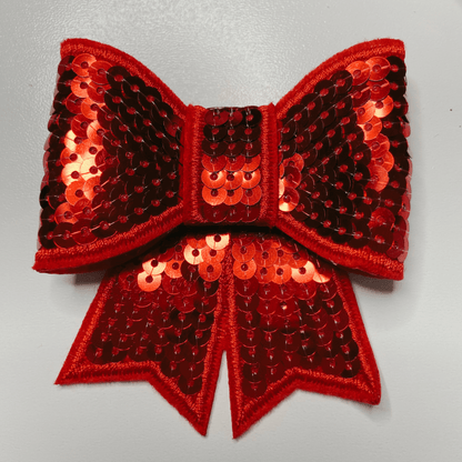 3" SEQUIN 3D Bow In RED - SEQUIN Hat Patch: Embroidered Patch - Bria Blair Creative