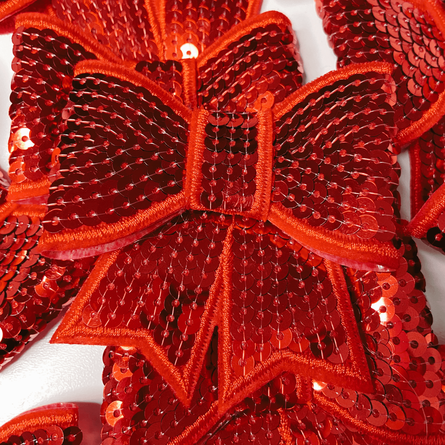 3" SEQUIN 3D Bow In RED - SEQUIN Hat Patch: Embroidered Patch - Bria Blair Creative